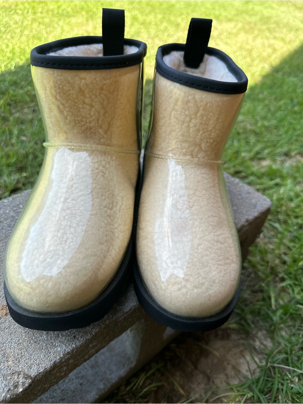 UGG Cream Glossy Faux-Shearling Ankle Booties